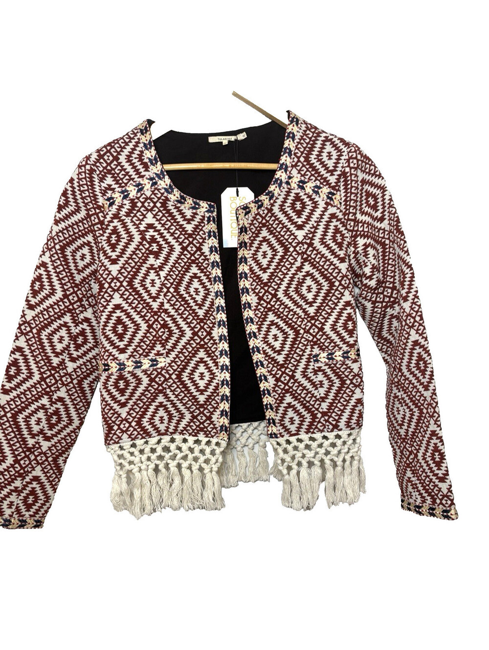 Tularosa Santa Fe Jacket S Red Open Front Fringe Rustic Coastal Cowgirl Blazer